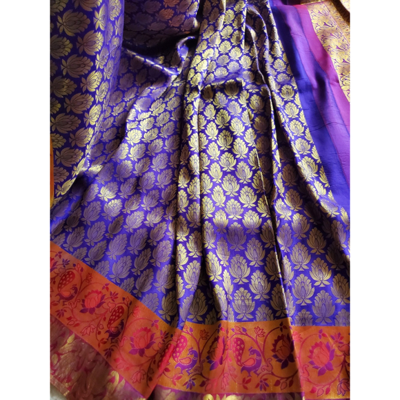 Women Pure Silk Royal Kanjivaram Saree Wedding Party Festive Handloom - Picture 9 of 16